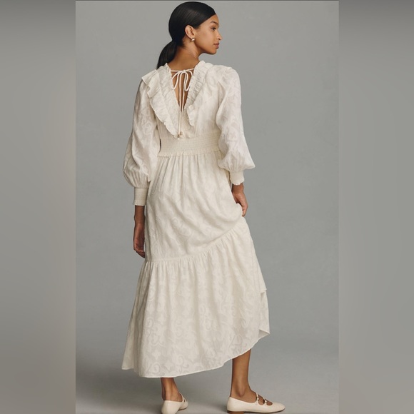 By Anthropologie Long-Sleeve Ruffle-Neck Maxi Dress - Picture 1 of 2